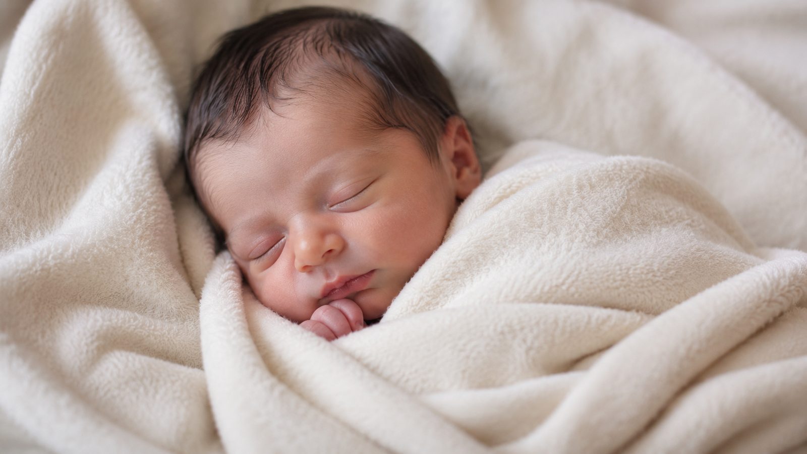 A peaceful sleeping newborn wrapped in a soft blanket
