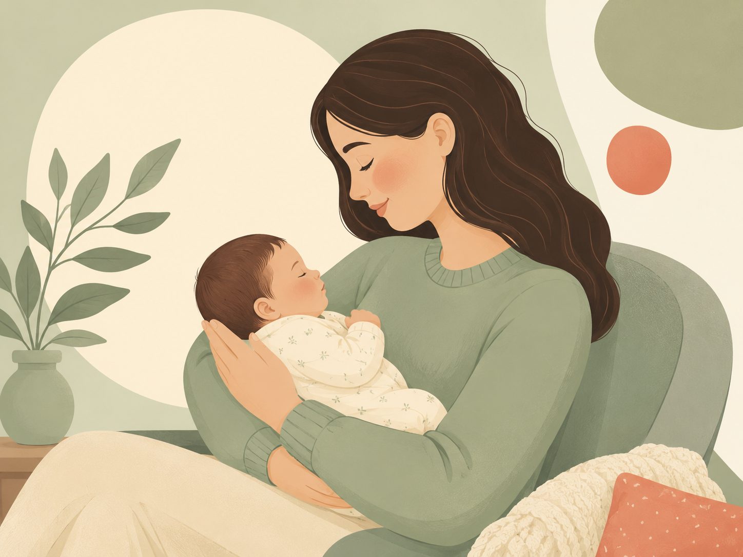 Gentle illustration of a parent cradling their baby